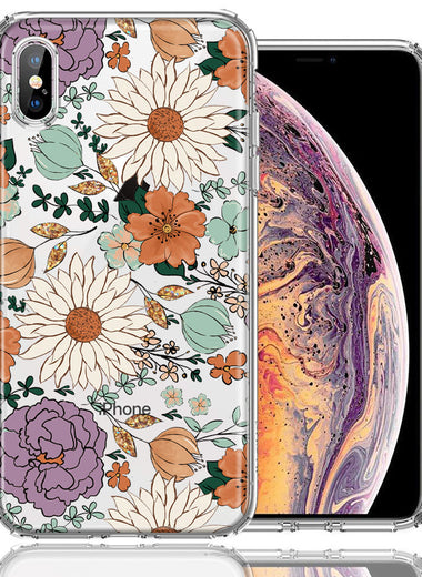 Apple iPhone XS/X Feminine Classy Flowers Fall Toned Floral Wallpaper Style Double Layer Phone Case Cover