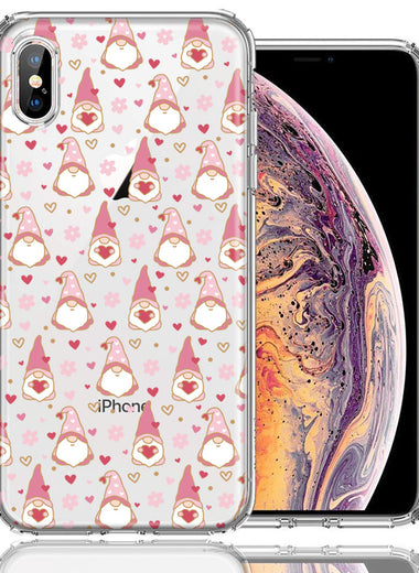 Apple iPhone XS/X Pink Blush Valentines Day Flower Hearts Gnome Characters Cute Double Layer Phone Case Cover