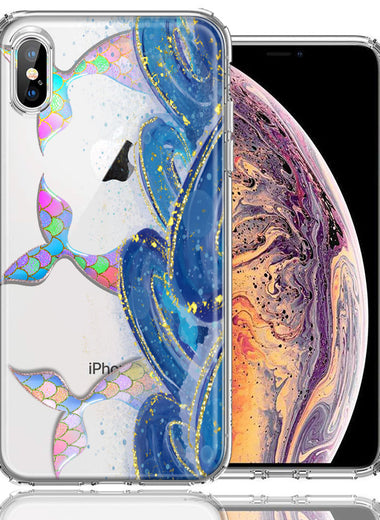 Apple iPhone XS Max Rainbow Mermaid Tails Scales Ocean Waves Beach Girls Summer Double Layer Phone Case Cover