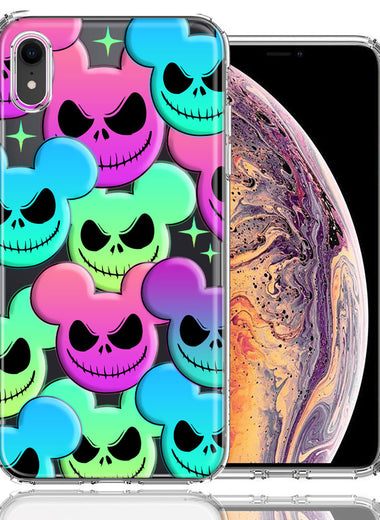 Apple iPhone XR Bright Rainbow Nightmare Skulls Spooky Season Halloween Design Double Layer Phone Case Cover