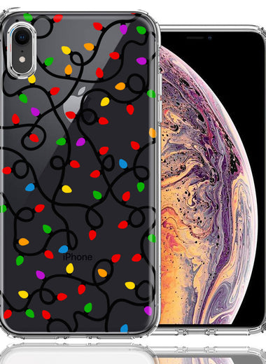 Apple iPhone XR Colorful Nostalgic Vintage Christmas Holiday Winter String Lights Design Double Layer Phone Case Cover