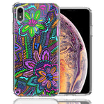 Apple iPhone XR Colorful Summer Flowers Doodle Art Design Double Layer Phone Case Cover