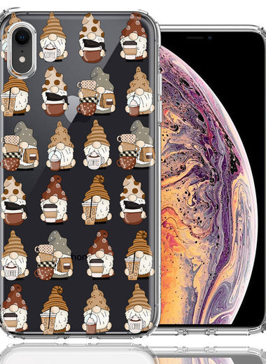 Apple iPhone XR Cute Morning Coffee Lovers Gnomes Characters Drip Iced Latte Americano Espresso Brown Double Layer Phone Case Cover