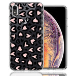 Apple iPhone XR Cute Pink Leopard Print Hearts Valentines Day Love Double Layer Phone Case Cover