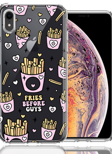 Apple iPhone XR Cute Valentine Pink Love Hearts Fries Before Guys Double Layer Phone Case Cover