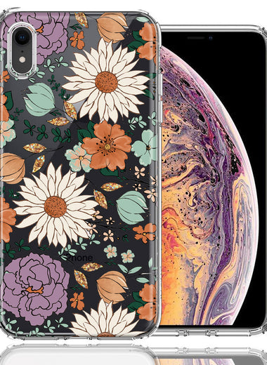 Apple iPhone XR Feminine Classy Flowers Fall Toned Floral Wallpaper Style Double Layer Phone Case Cover