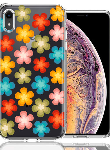 Apple iPhone XR Groovy Gradient Retro Color Flowers Double Layer Phone Case Cover