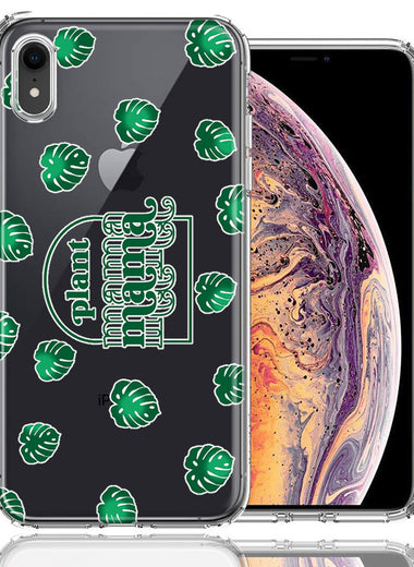 Apple iPhone XR Plant Mama Houseplant Lover Monstera Tropical Leaf Green Design Double Layer Phone Case Cover