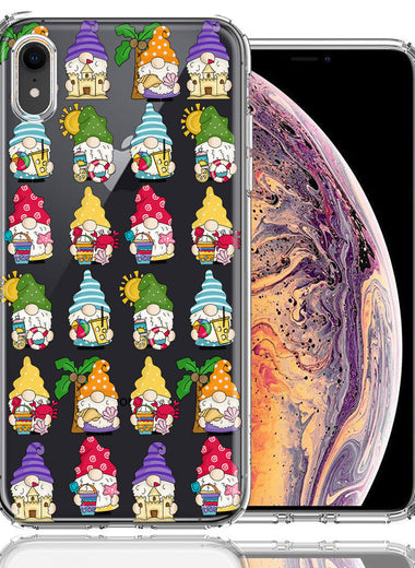 Apple iPhone XR Summer Beach Cute Gnomes Sand Castle Shells Palm Trees Double Layer Phone Case Cover