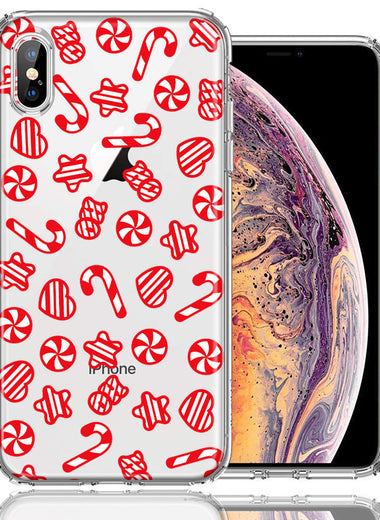 Apple iPhone XS/X Christmas Winter Red White Peppermint Candies Swirls Candycanes Design Double Layer Phone Case Cover