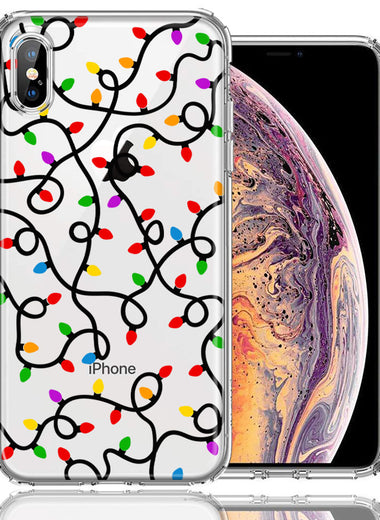 Apple iPhone XS/X Colorful Nostalgic Vintage Christmas Holiday Winter String Lights Design Double Layer Phone Case Cover