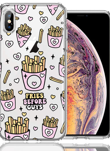Apple iPhone XS Max Cute Valentine Pink Love Hearts Fries Before Guys Double Layer Phone Case Cover