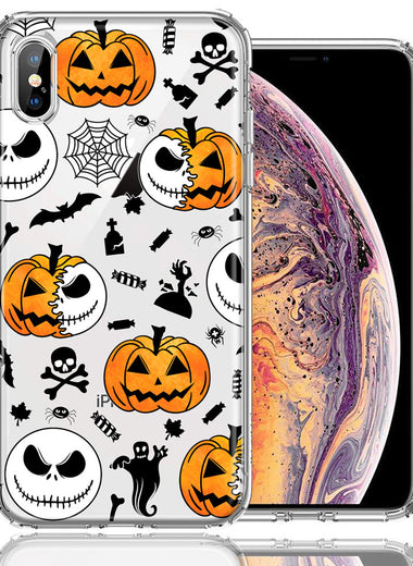 Apple iPhone XS Max Halloween Jack-O-Lantern Pumpkin Skull Spooky Design Double Layer Phone Case Cover