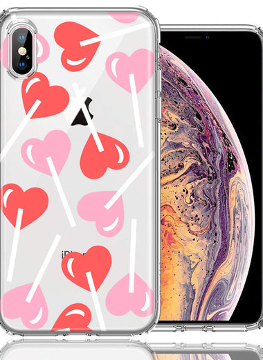 Apple iPhone XS Max Heart Suckers Lollipop Valentines Day Candy Lovers Double Layer Phone Case Cover