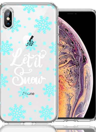 Apple iPhone XS/X Christmas Holiday Let It Snow Winter Blue Snowflakes Design Double Layer Phone Case Cover