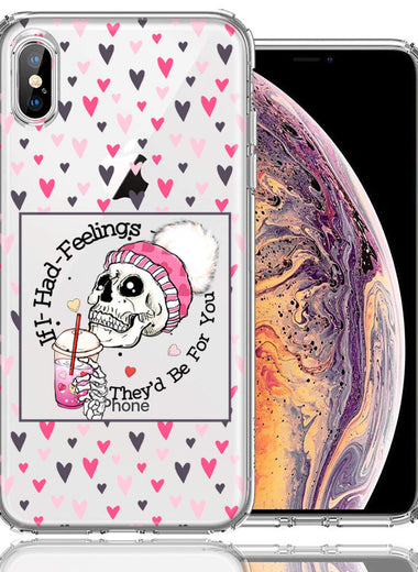 Apple iPhone XS Max Pink Dead Valentine Skull Frap Hearts If I had Feelings They'd Be For You Love Double Layer Phone Case Cover
