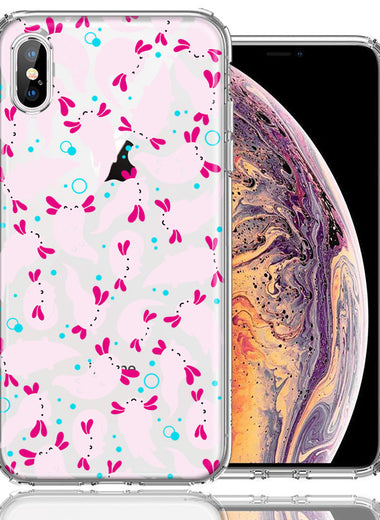 Apple iPhone XS/X Pink Happy Swimming Axolotls Polka Dots Double Layer Phone Case Cover