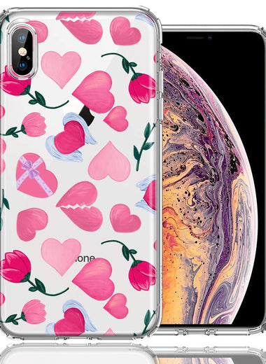 Apple iPhone XS/X Pretty Valentines Day Hearts Chocolate Candy Angel Flowers Double Layer Phone Case Cover