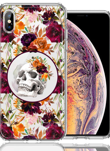 Apple iPhone XS Max Romance Is Dead Valentines Day Halloween Skull Floral Autumn Flowers Double Layer Phone Case Cover