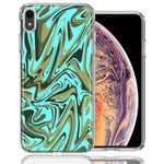 Apple iPhone XR Blue Green Abstract Design Double Layer Phone Case Cover