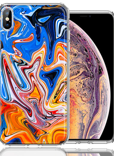 Apple iPhone XS Max Blue Orange Abstract Design Double Layer Phone Case Cover