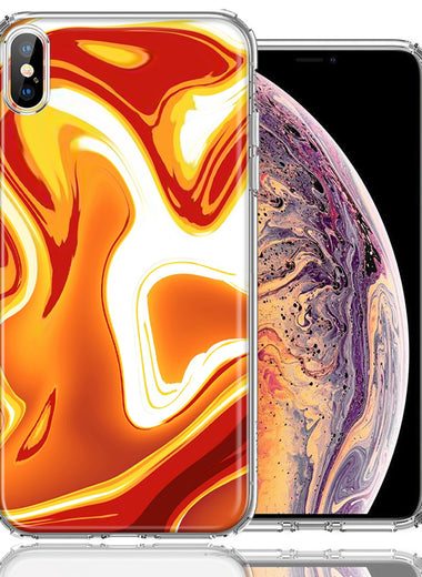 Apple iPhone XS/X Orange White Abstract Design Double Layer Phone Case Cover