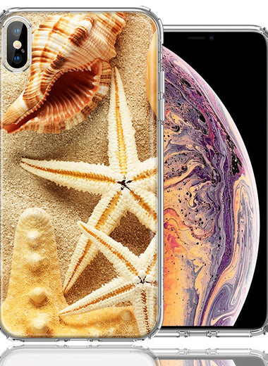 Apple iPhone XS Max Sand Shells Starfish Design Double Layer Phone Case Cover