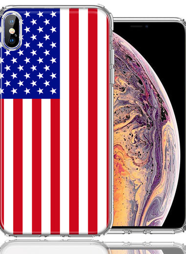Apple iPhone XS/X USA American Flag Design Double Layer Phone Case Cover