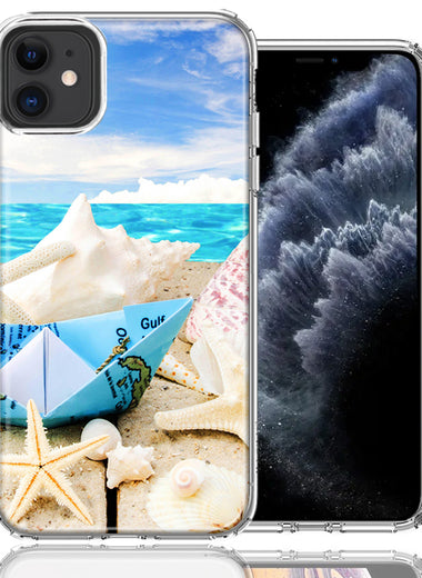 Apple iPhone 11 Beach Paper Boat Design Double Layer Phone Case Cover