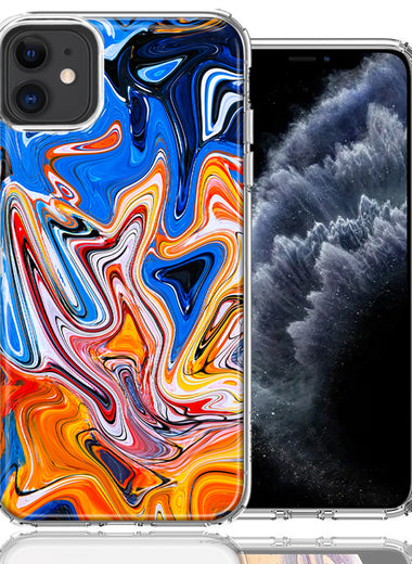 Apple iPhone 12 Blue Orange Abstract Design Double Layer Phone Case Cover