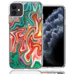 Apple iPhone 12 Mini Green Pink Abstract Design Double Layer Phone Case Cover
