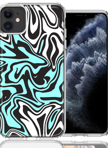 Apple iPhone 12 Mini Mint Black Abstract Design Double Layer Phone Case Cover