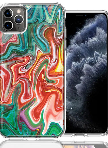 Apple iPhone 11 Pro Max Green Pink Abstract Design Double Layer Phone Case Cover