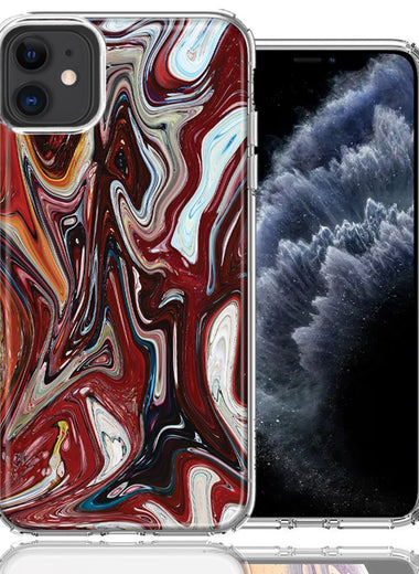 Apple iPhone 12 Red White Abstract Design Double Layer Phone Case Cover