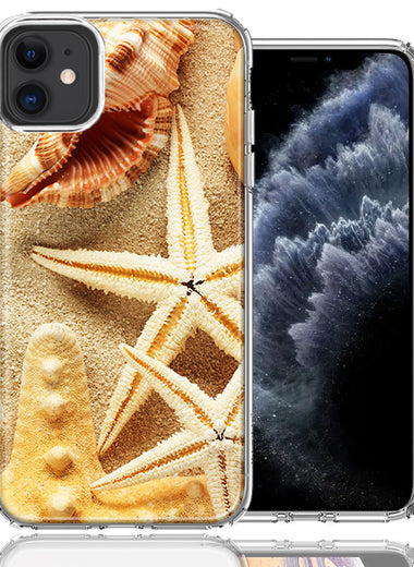 Apple iPhone 12 Sand Shells Starfish Design Double Layer Phone Case Cover