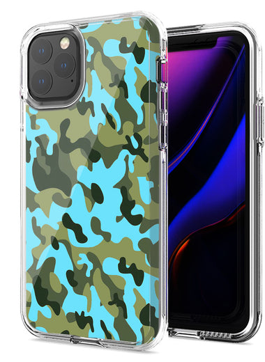 Apple iPhone 12 Mini Blue Green Camo Design Double Layer Phone Case Cover