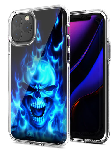 Apple iPhone 12 Flaming Skull Design Double Layer Phone Case Cover