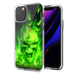Apple iPhone 12 Pro Max Green Flaming Skull Design Double Layer Phone Case Cover