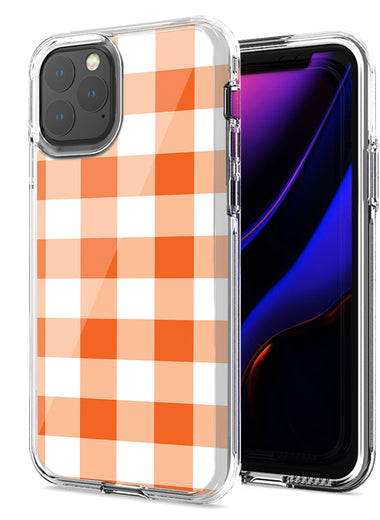 Apple iPhone 12 Orange Plaid Design Double Layer Phone Case Cover