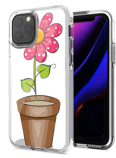 Apple iPhone 12 Pink Daisy Design Double Layer Phone Case Cover