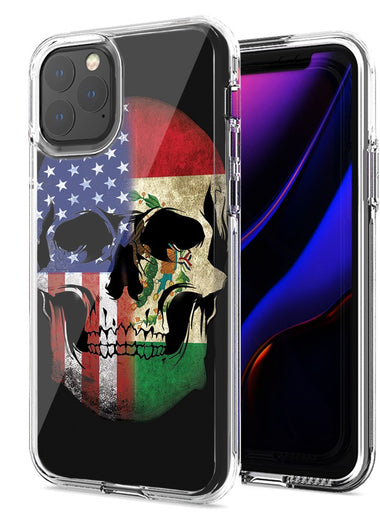 Apple iPhone 12 US Mexico Flag Skull Double Layer Phone Case Cover
