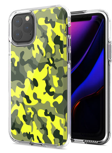 Apple iPhone 12 Yellow Green Camo Design Double Layer Phone Case Cover