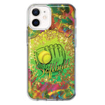 Apple iPhone 12 Mini Love Softball Girls Glove Green Tie Dye Swirl Paint Hybrid Protective Phone Case Cover