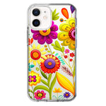 Apple iPhone 12 Mini Colorful Yellow Pink Folk Style Floral Vibrant Spring Flowers Hybrid Protective Phone Case Cover