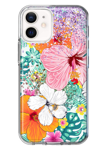 Apple iPhone 11 Hawaiian Vibes Hibiscus Flowers Monstera Vacation Summer Hybrid Protective Phone Case Cover