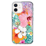 Apple iPhone 12 Mini Hawaiian Vibes Hibiscus Flowers Monstera Vacation Summer Hybrid Protective Phone Case Cover