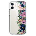 Apple iPhone 12 Mini Navy Blue Summer Watercolor Floral Classic Purple Flowers Hybrid Protective Phone Case Cover