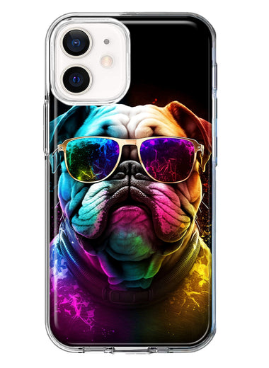 Apple iPhone 12 Mini Neon Rainbow Glow Bulldog Hybrid Protective Phone Case Cover