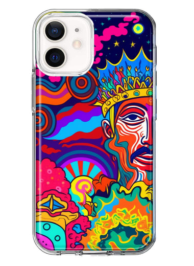 Apple iPhone 12 Mini Neon Rainbow Psychedelic Indie Hippie Indie King Hybrid Protective Phone Case Cover
