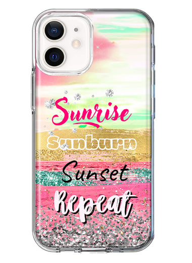 Apple iPhone 12 Summer Brush Strokes Sunrise Sunburn Sunset Repeat Hybrid Protective Phone Case Cover